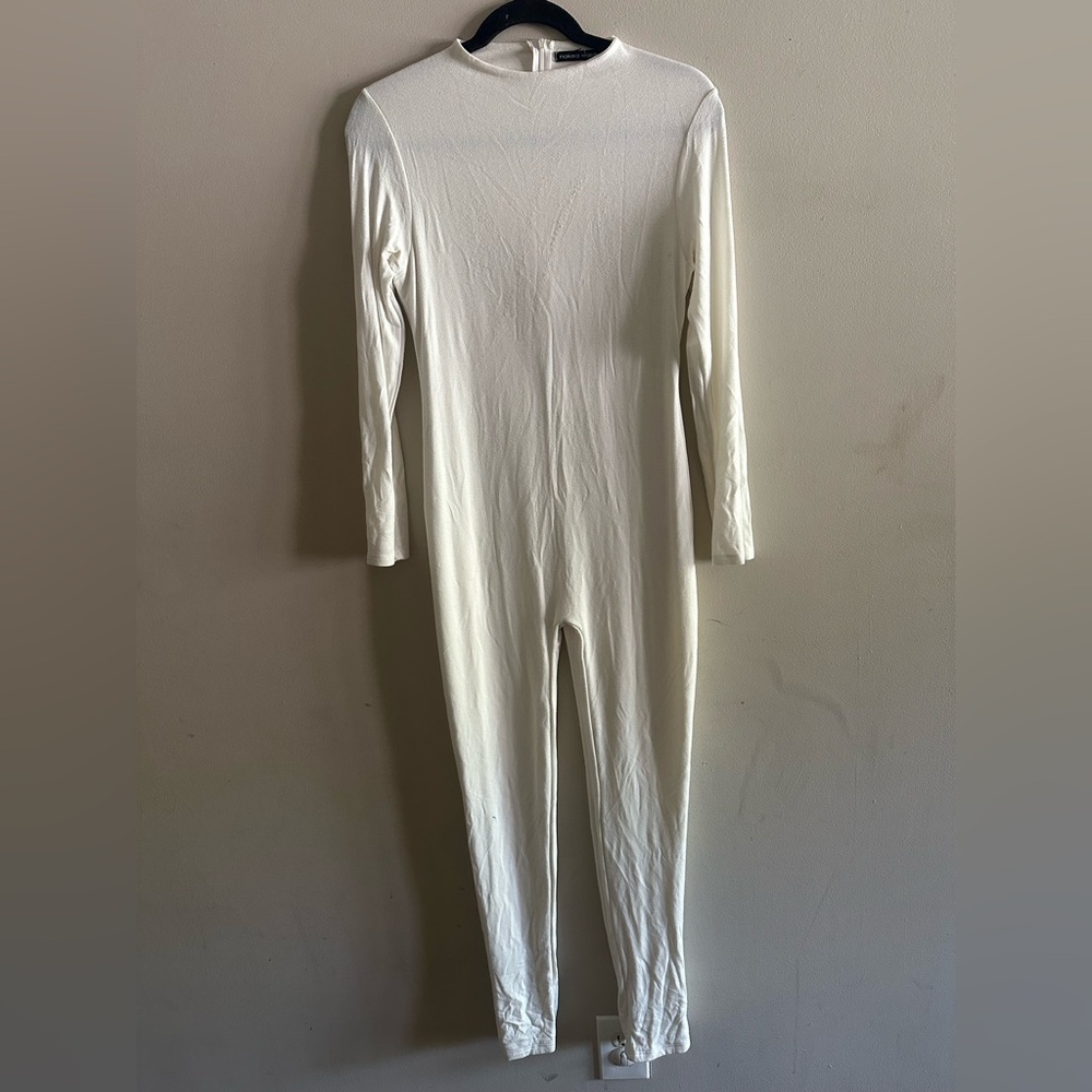 Naked Wardrobe White Long Sleeve Jumpsuit Size XL